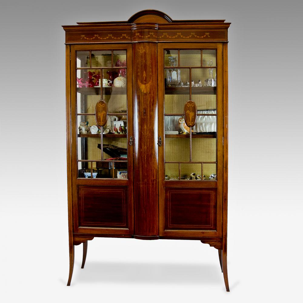 2 Door Inlaid Mahogany Display Cabinet Antique Furniture