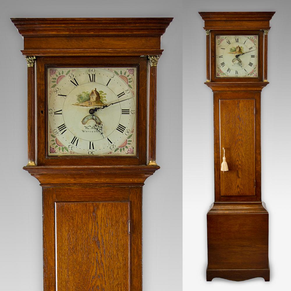 30hr Oak longcase clock Antique Clocks