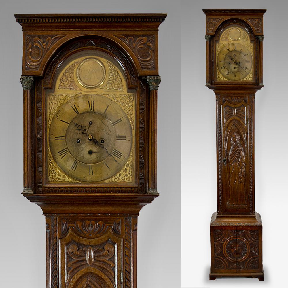 Antique 8 day carved oak longcase clock Antique Clocks