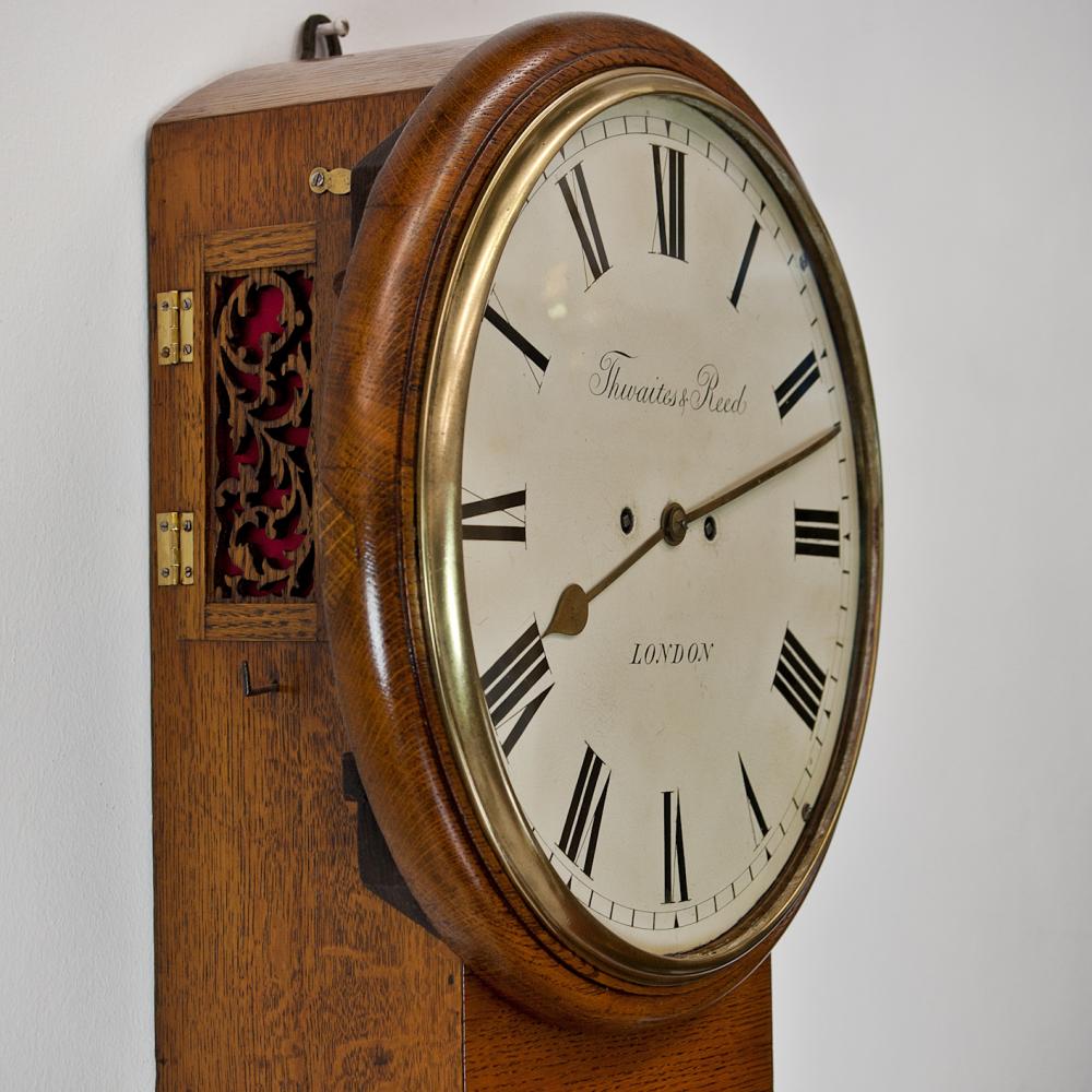 Oak cased twin fusee dropdial clock by Thwaites and Reed Antique Clocks